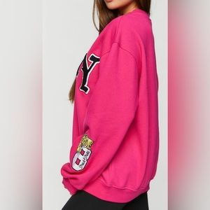 Forever 21 Fleece NY Patch Pullover with Drop Sleeves Large